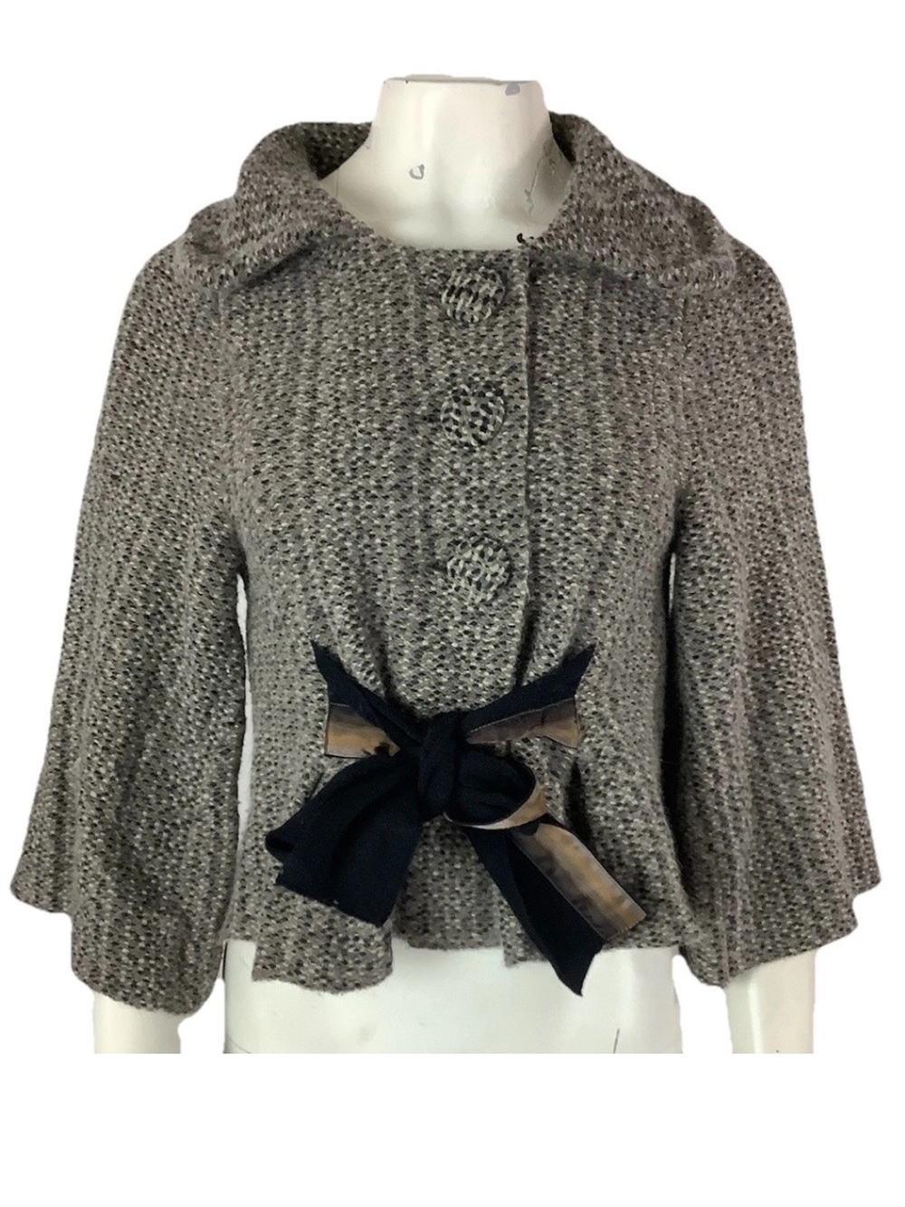 Anthropologie Sz S Wool Angora Blend Button Belted Knit Modern Cardigan Gray